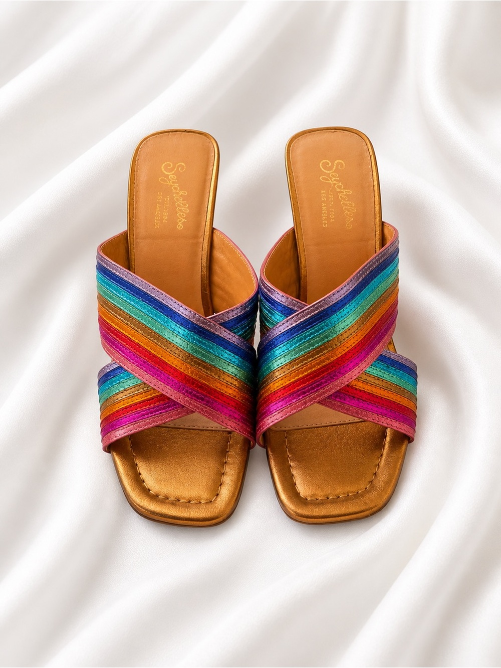 Seychelles Rainbow Stripe Crisscross Slide Sandals - Picture 2 of 3